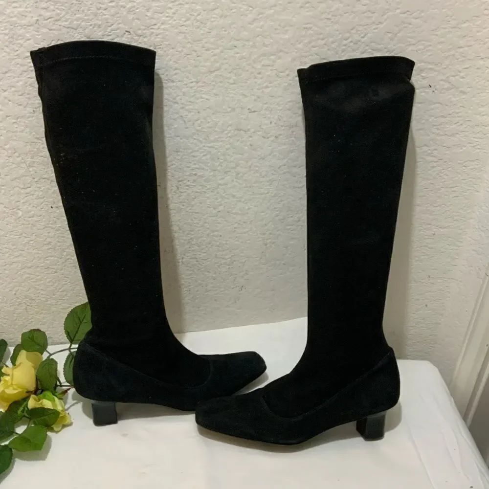 Cole Haan Black Leather Pull On Block Heel Sock Boots Shoes Women's 6 B